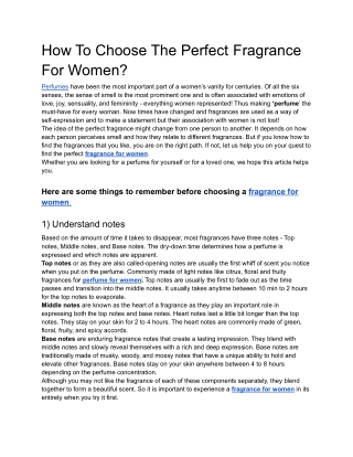 How To Choose The Perfect Fragrance For Women