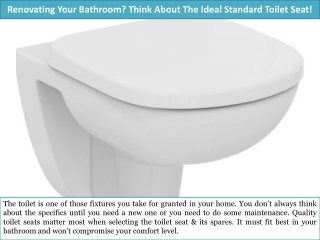 Renovating Your Bathroom? Think About The Ideal Standard Toilet Seat!