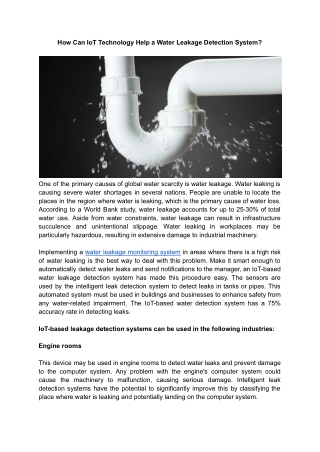 How Can IoT Technology Help a Water Leakage Detection System