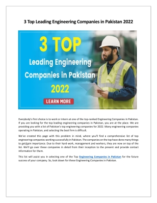 3 Top Leading Engineering Companies in Pakistan 2022