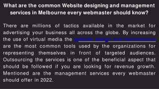 What are the common Website designing and management services in Melbourne every webmaster should know