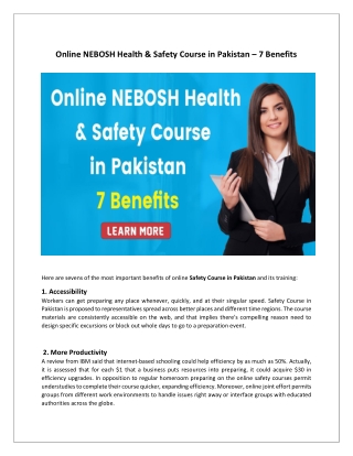 Online NEBOSH Health & Safety Course in Pakistan – 7 Benefits