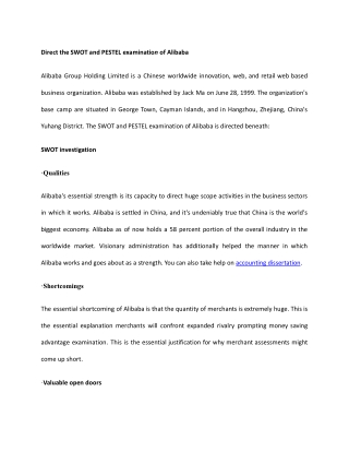 Direct the SWOT and PESTEL examination of Alibaba