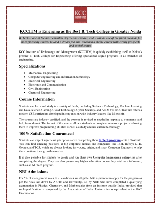 KCCITM is Emerging as the Best B.Tech College in Greater Noida