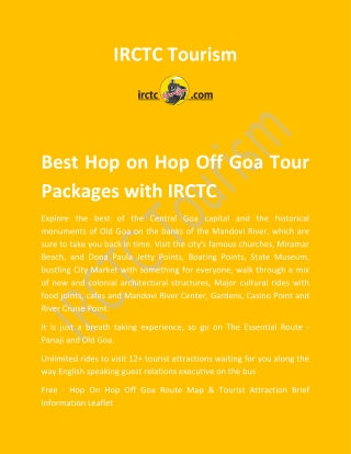 Best Hop on Hop Off Goa Tour Packages with IRCTC