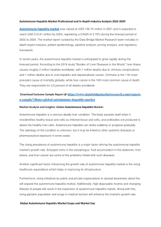 Autoimmune Hepatitis Market Professional and In-Depth Industry Analysis 2022-2029