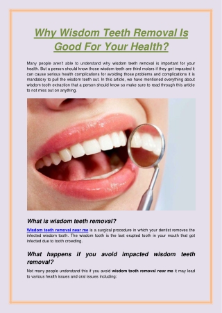 Why Wisdom Teeth Removal Is Good For Your Health