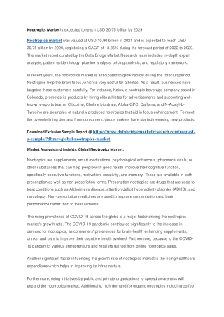 Nootropics Market is expected to reach USD 30.75 billion by 2029