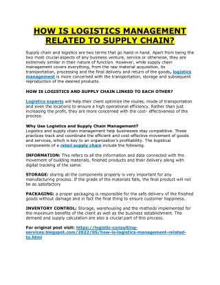 HOW IS LOGISTICS MANAGEMENT RELATED TO SUPPLY CHAIN?