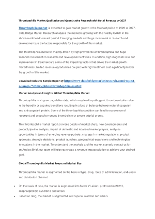 Thrombophilia Market Qualitative and Quantitative Research with Detail Forecast by 2027