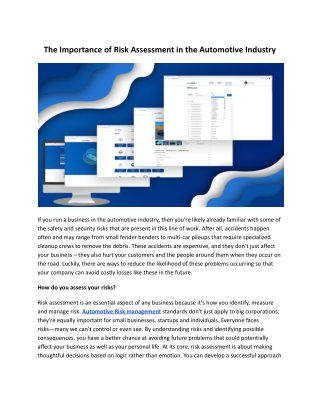 The Importance of Risk Assessment in the Automotive Industry