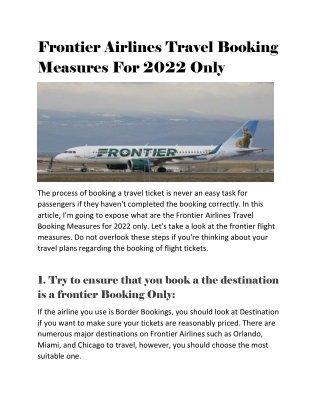 Frontier Airlines Travel Booking Measures For 2022 Only