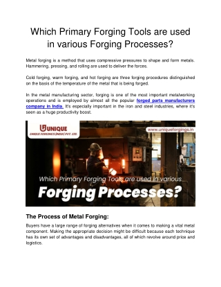 Which Primary Forging Tools are used in various Forging Processe