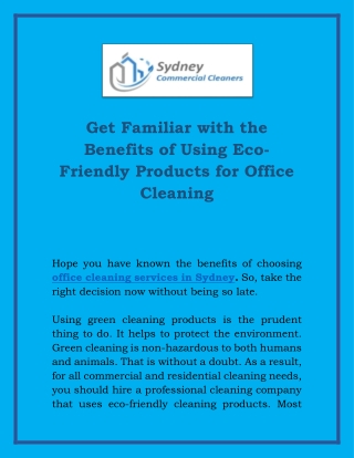Get Familiar with the Benefits of Using Eco-Friendly Products for Office Cleanin
