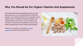 Why You Should Go For Organic Vitamins And Supplements