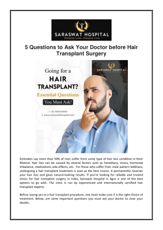 5 Questions to Ask Your Doctor before Hair Transplant Surgery