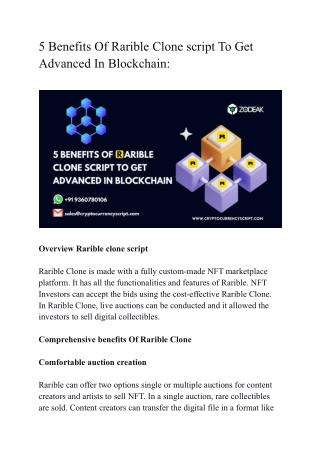 5 Benefits Of Rarible Clone script To Get Advanced In Blockchain_