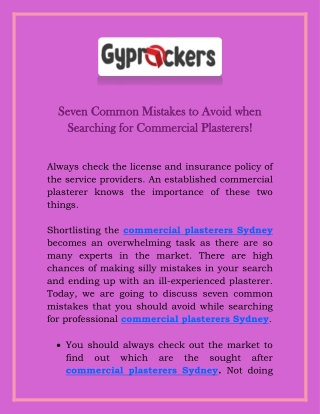 Seven Common Mistakes to Avoid when Searching for Commercial Plasterers!