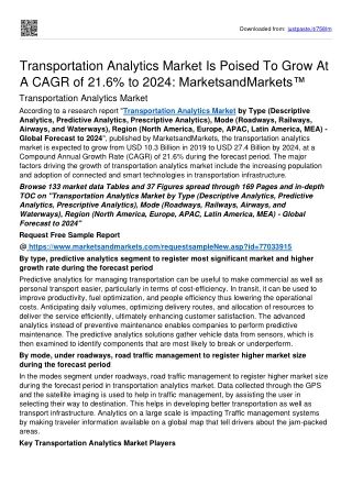 Transportation Analytics Market Surge Valuation Of USD 27.4 Billion By 2024