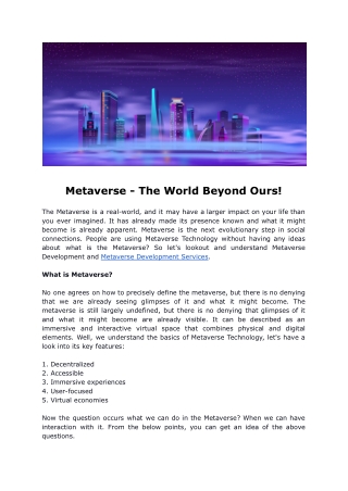 Metaverse - The World Beyond Ours!