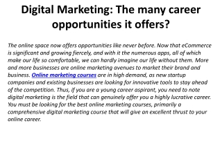 Digital Marketing: The many career opportunities it offers?