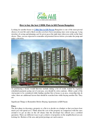 How to buy the best 2 BHK Flats in KR Puram Bangalore