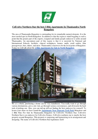 CoEvolve Northern Star the best 3 Bhk Apartments In Thanisandra North Bangalore