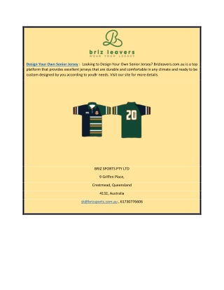 Design Your Own Senior Jersey | Brizleavers.com.au