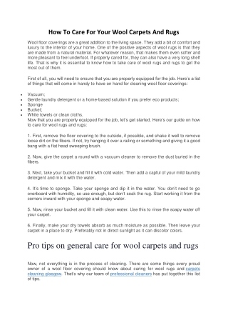 How To Care For Your Wool Carpets And Rugs