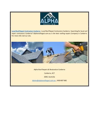 Local Roof Repair Contractors Canberra | Alpharoofingact.com.au