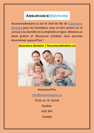 Assurance dentaire | Assurancedentaire.ca