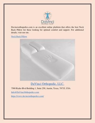 Neck Back Pillow Davinciorthopedics.com