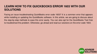 Let's find out how to fix QuickBooks error 1603 with our solutions