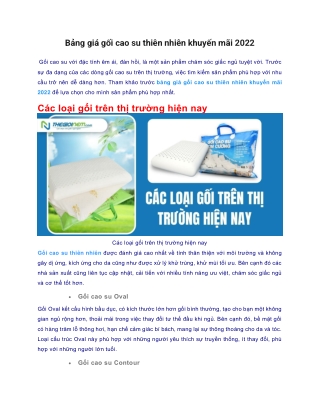 Bảng giá gối cao su thiên nhiên khuyến mãi 2022