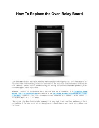 How To Replace the Oven Relay Board