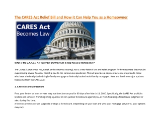 The CARES Act Relief Bill and How it Can Help You as a Homeowner