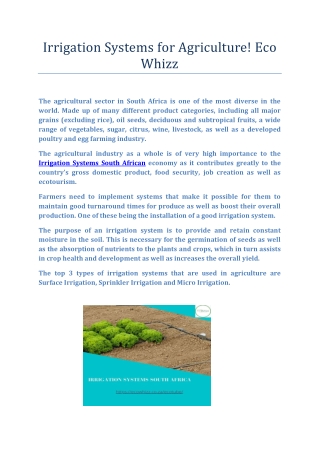 Irrigation Systems for Agriculture! Eco Whizz