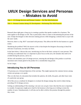 UI UX Design Services and Personas – Mistakes to Avoid