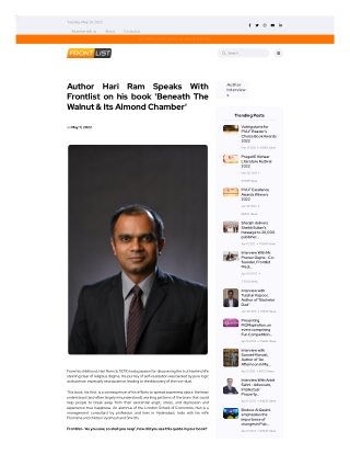 Author Hari Ram Speaks With Frontlist on his book 'Beneath The Walnut & Its Almo