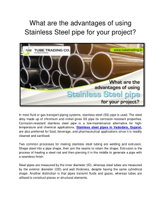 What are the advantages of using Stainless Steel pipe for your project_