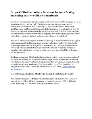 Scope Of Online Lottery Business In 2022 & Why Investing In It Would Be Beneficial