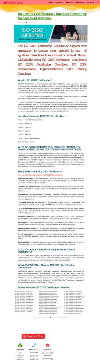 What are benefits of ISO 22301 Certification?