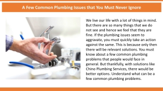 A Few Common Plumbing Issues that You Must Never Ignore