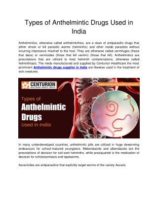 Types of Anthelmintic Drugs Used in India