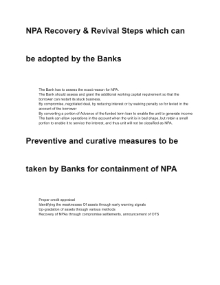 NPA Recovery & Revival Steps