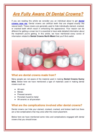 Are Fully Aware Of Dental Crowns