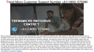 Trend Micro Customer Care Number  61(1800) 575080