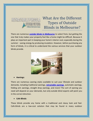 What Are the Different Types of Outside Blinds in Melbourne
