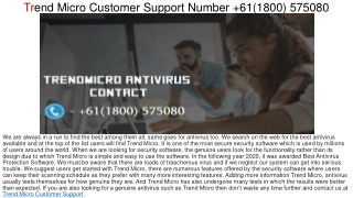 Trend Micro Customer Helpdesk Number  61(1800) 575080