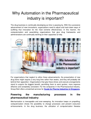 Group Nish - Why Automation in the Pharmaceutical industry is important